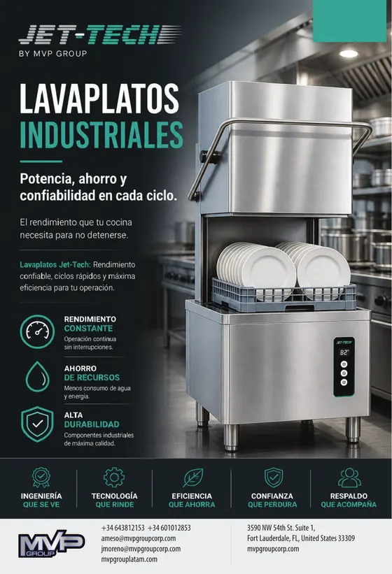 Portada del catálogo Jet-Tech — Lavaplatos industriales